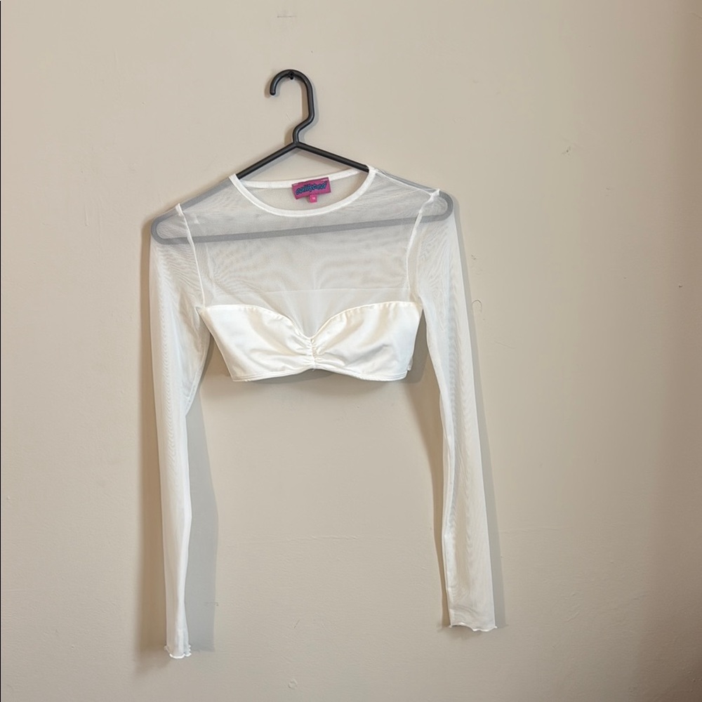Elegant White Sheer Long Sleeve Crop Top
